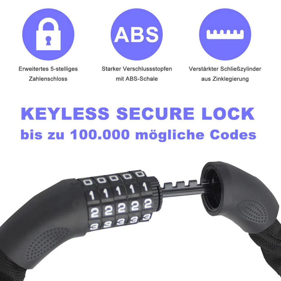 Zahlenschloss für E-Scooter 6mm 90/110 cm – Bild 2